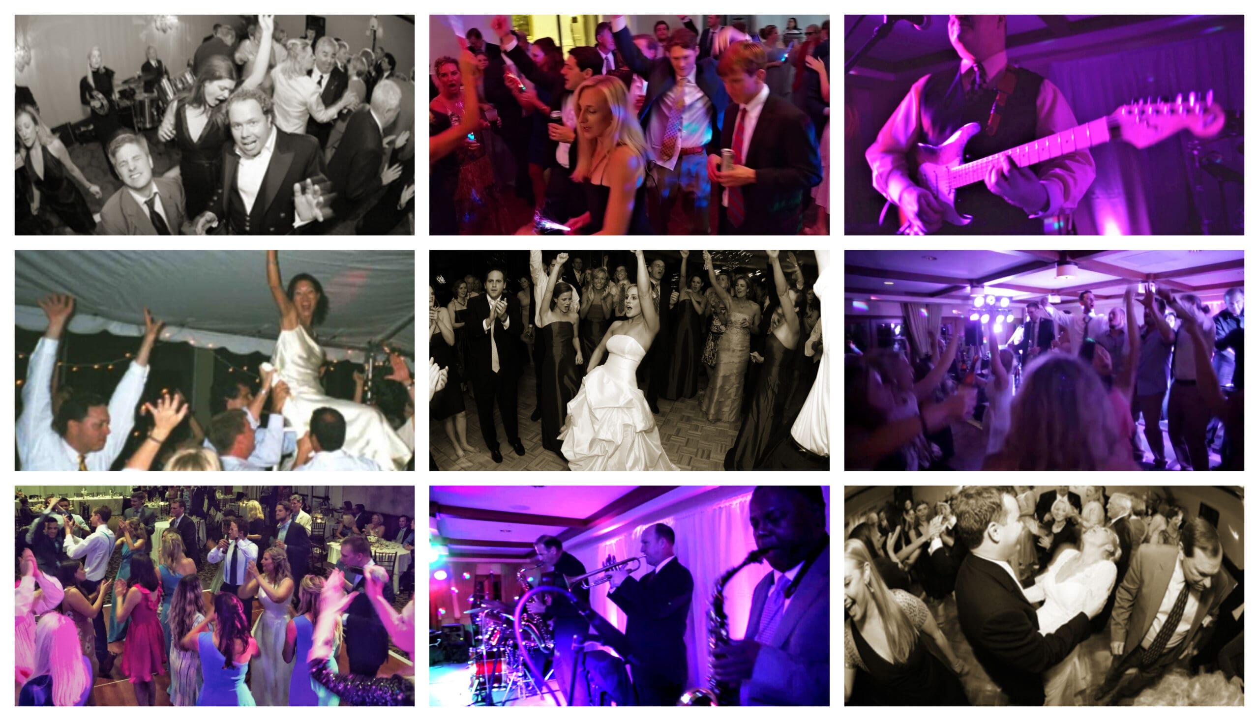 Wedding party collage with The Faze Band